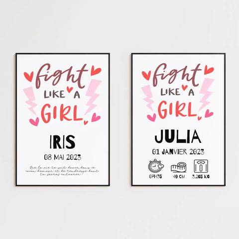 Affiche Naissance Personnalisé Fight Like Girl