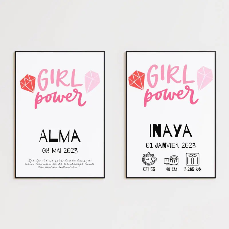 Affiche Naissance Personnalisé Girl Power