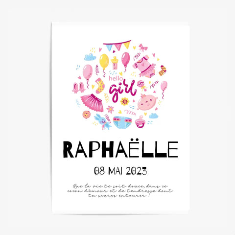 Affiche Naissance Personnalisé Hello Girl