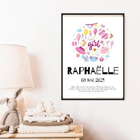 Affiche Naissance Personnalisé Hello Girl