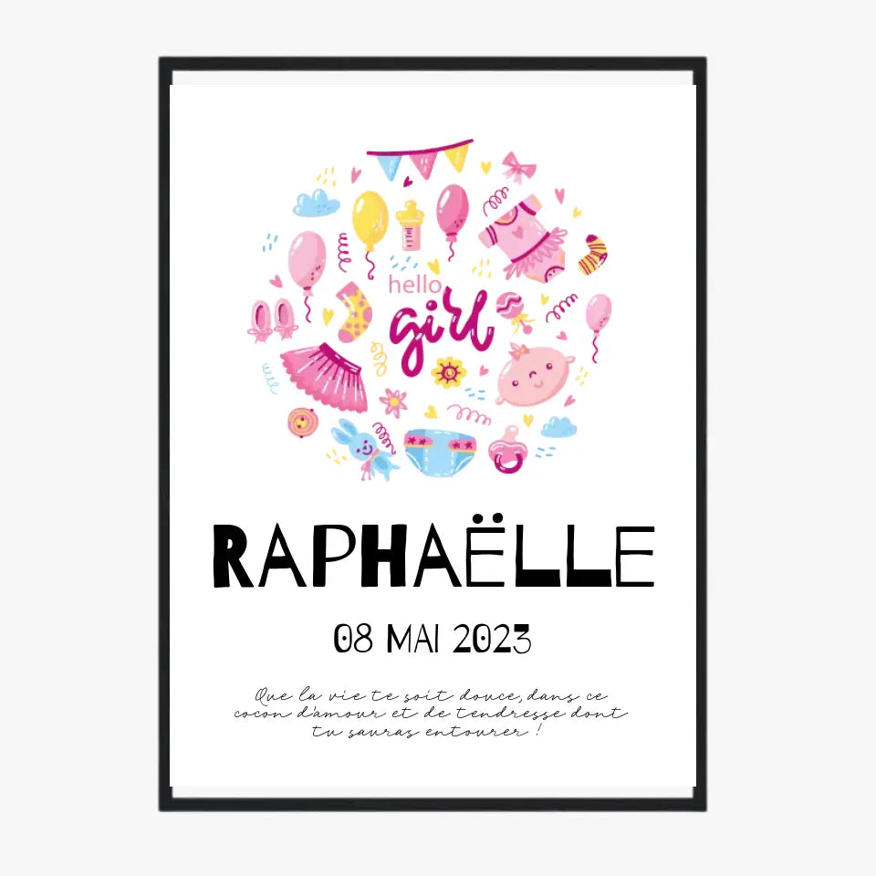 Affiche Naissance Personnalisé Hello Girl