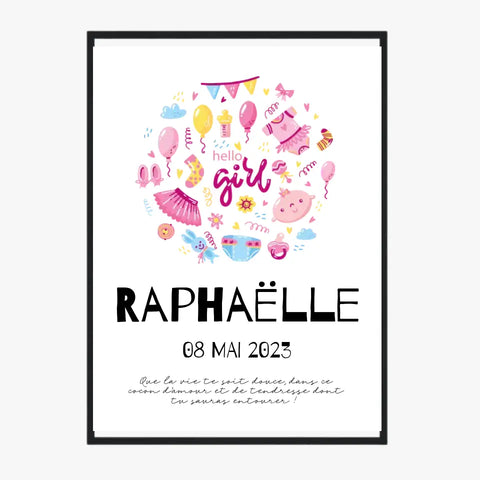 Affiche Naissance Personnalisé Hello Girl