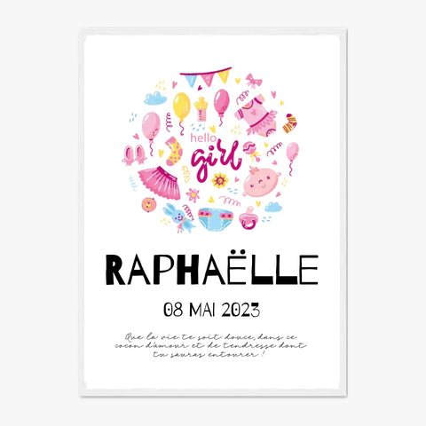 Affiche Naissance Personnalisé Hello Girl