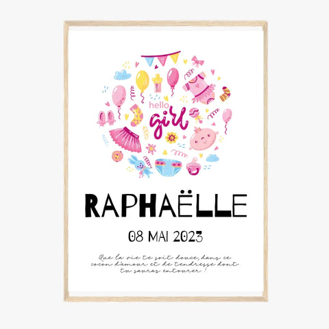 Affiche Naissance Personnalisé Hello Girl