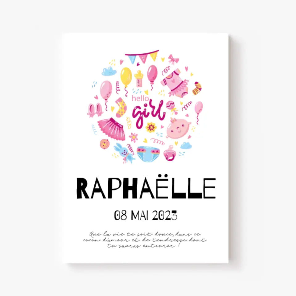 Affiche Naissance Personnalisé Hello Girl