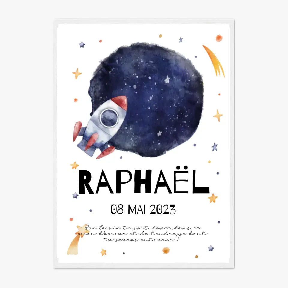 Affiche Naissance Personnalisé Fusée Espace