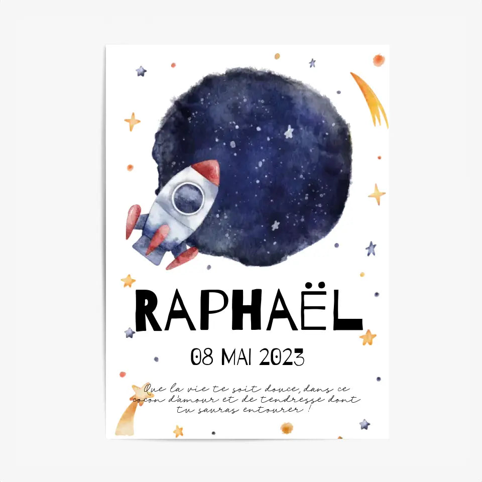 Affiche Naissance Personnalisé Fusée Espace