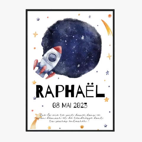 Affiche Naissance Personnalisé Fusée Espace