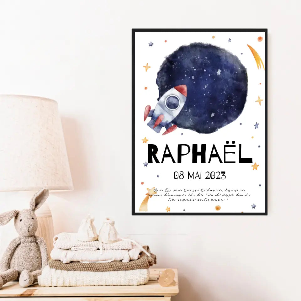 Affiche Naissance Personnalisé Fusée Espace