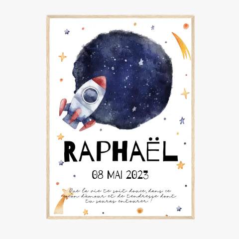 Affiche Naissance Personnalisé Fusée Espace