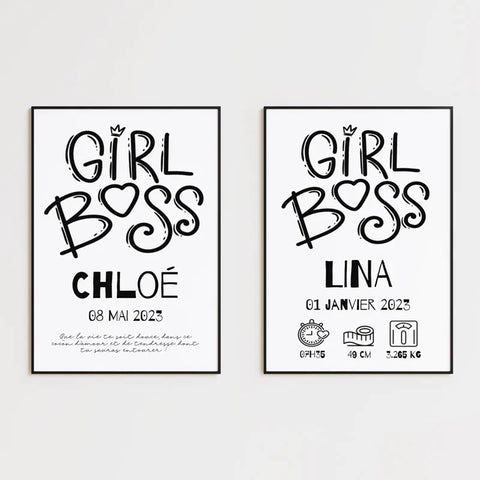 Affiche Naissance Personnalisé Girl Boss