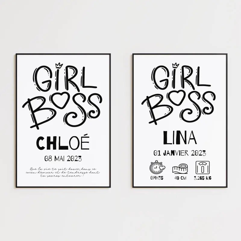 Affiche Naissance Personnalisé Girl Boss