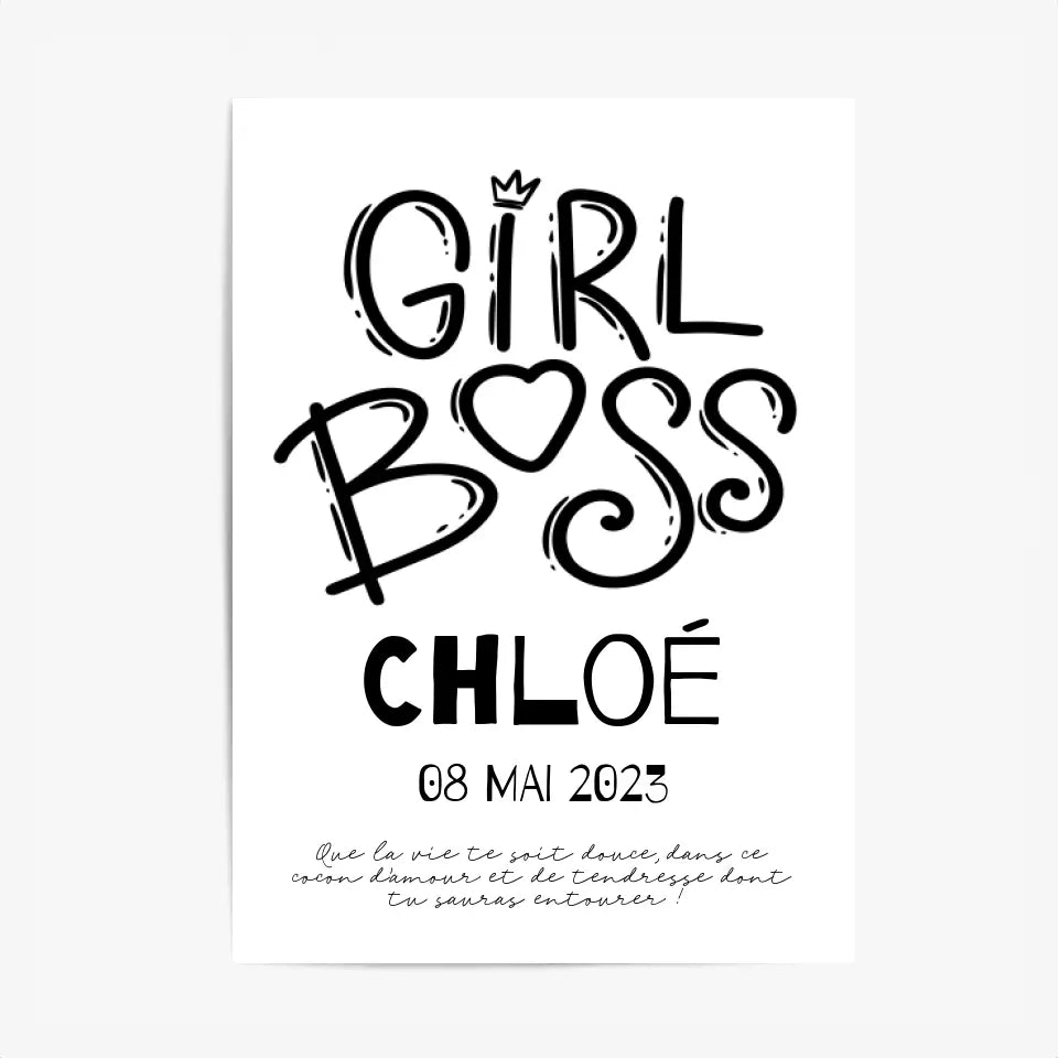 Affiche Naissance Personnalisé Girl Boss