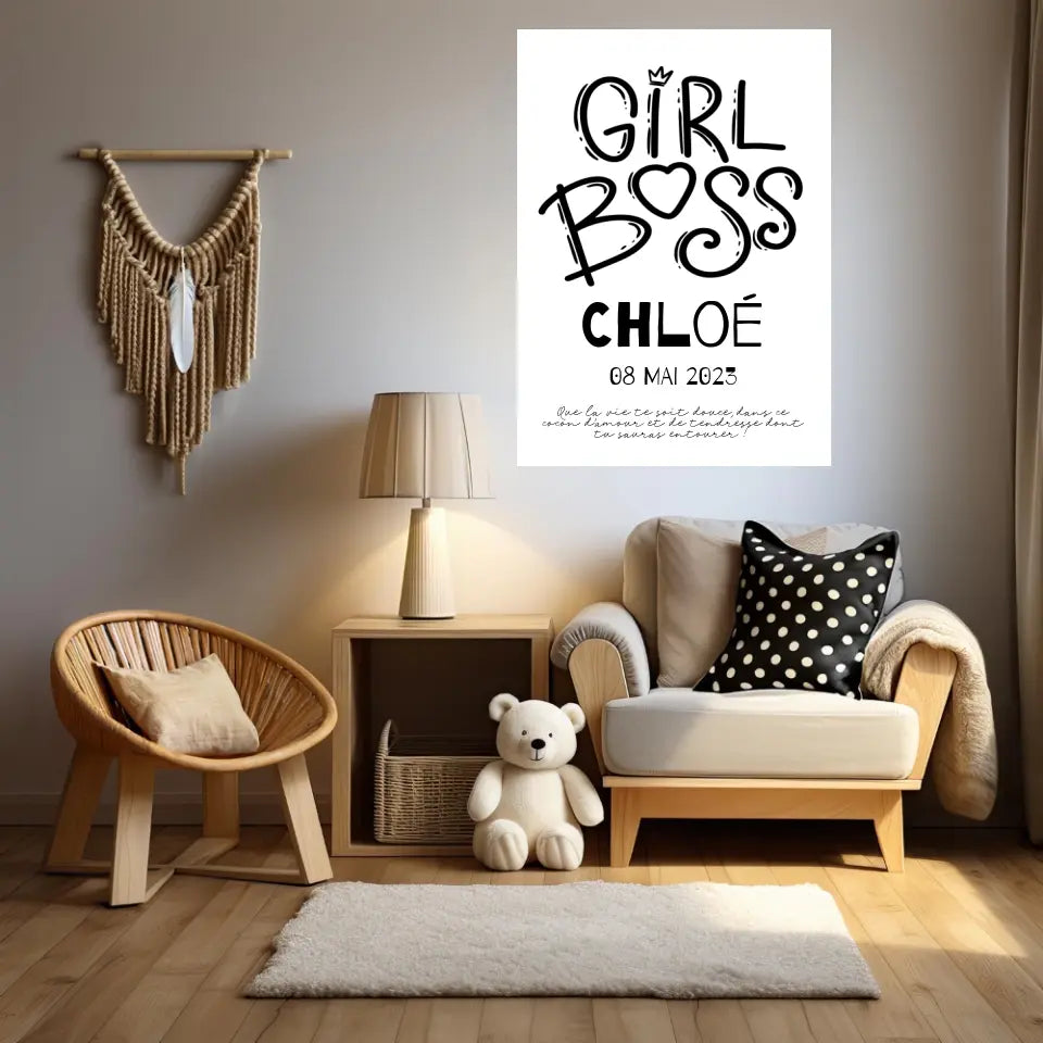 Affiche Naissance Personnalisé Girl Boss