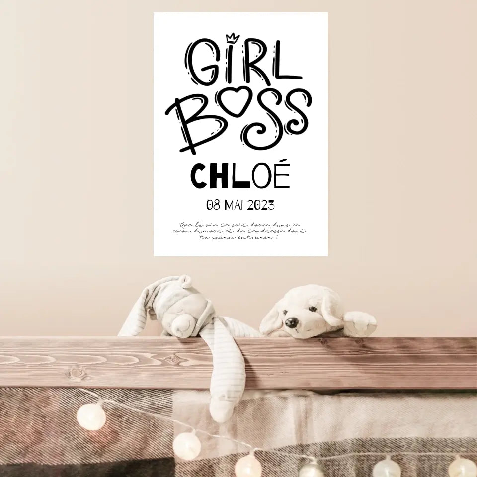 Affiche Naissance Personnalisé Girl Boss