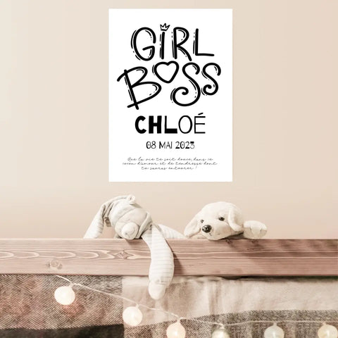 Affiche Naissance Personnalisé Girl Boss