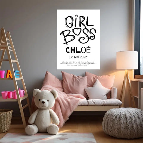 Affiche Naissance Personnalisé Girl Boss