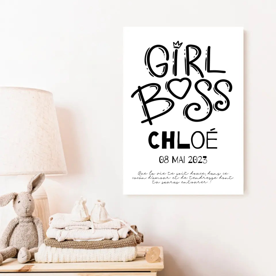 Affiche Naissance Personnalisé Girl Boss