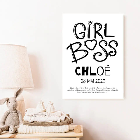 Affiche Naissance Personnalisé Girl Boss