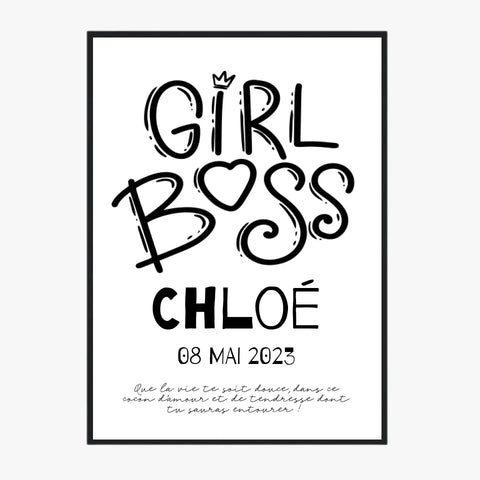 Affiche Naissance Personnalisé Girl Boss