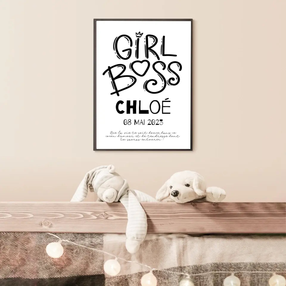 Affiche Naissance Personnalisé Girl Boss