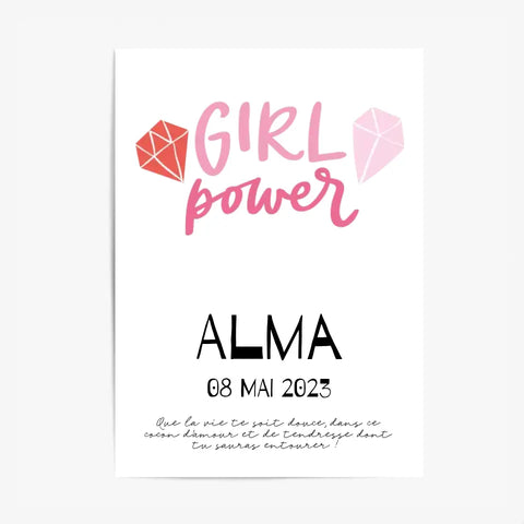 Affiche Naissance Personnalisé Girl Power