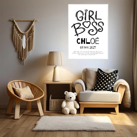 Affiche Naissance Personnalisé Girl Boss