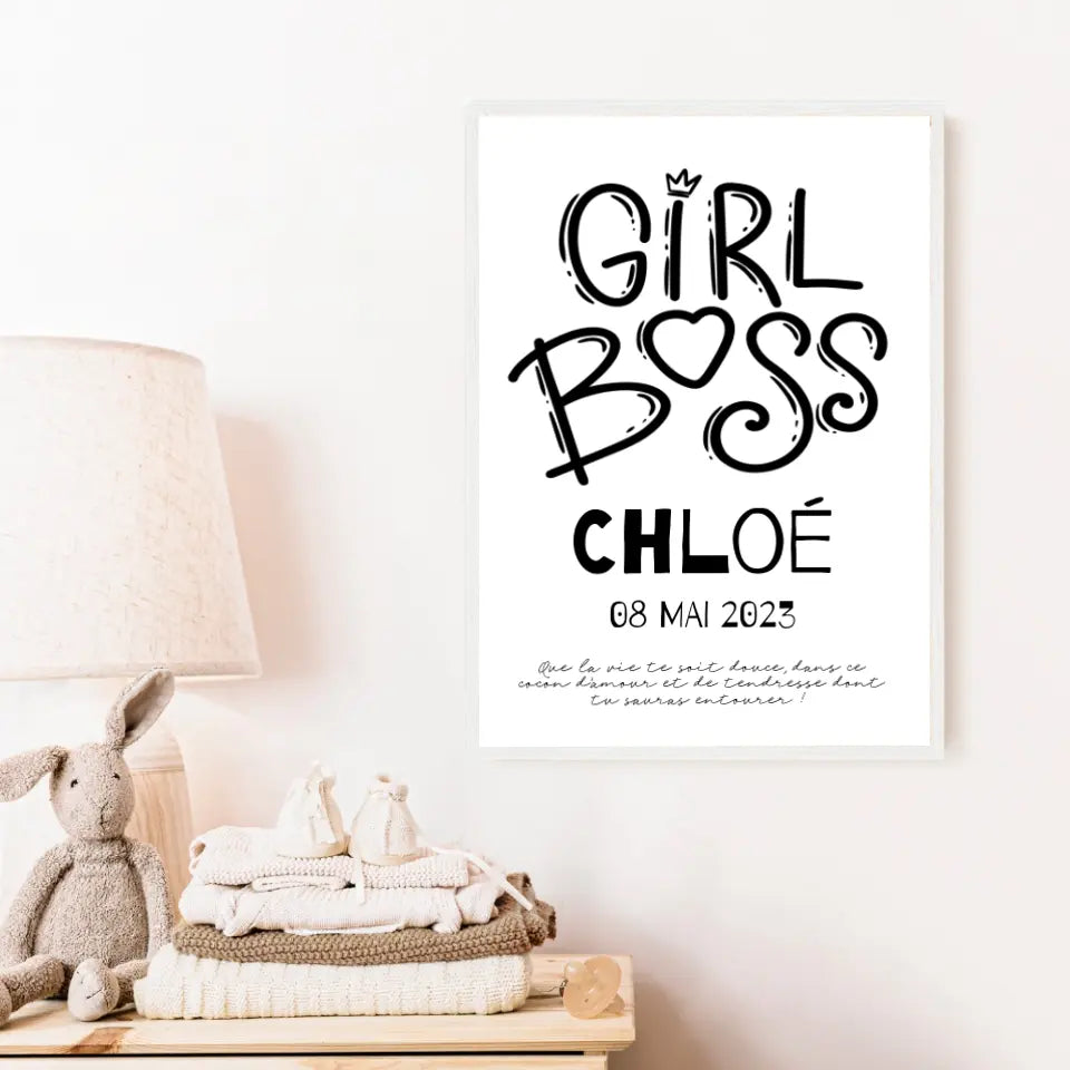 Affiche Naissance Personnalisé Girl Boss