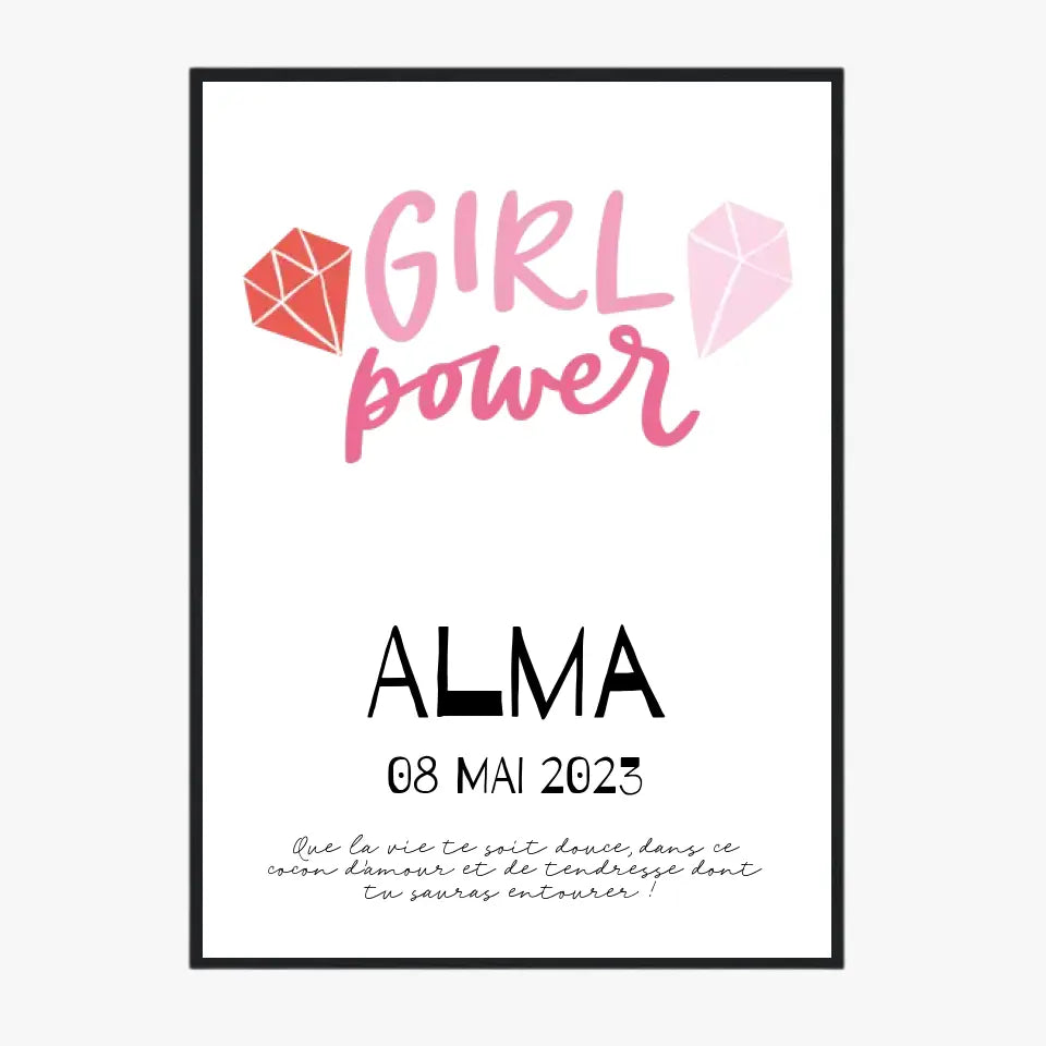 Affiche Naissance Personnalisé Girl Power