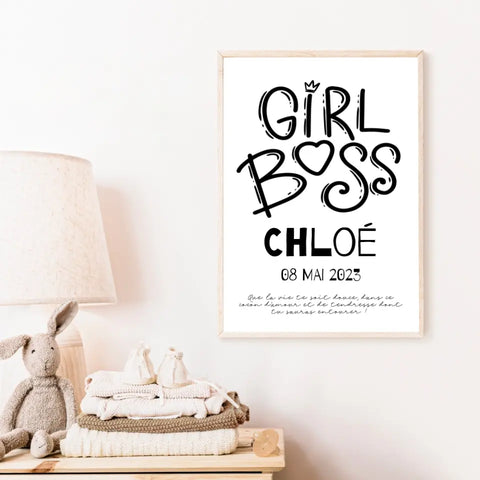 Affiche Naissance Personnalisé Girl Boss