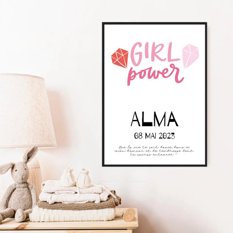 Affiche Naissance Personnalisé Girl Power