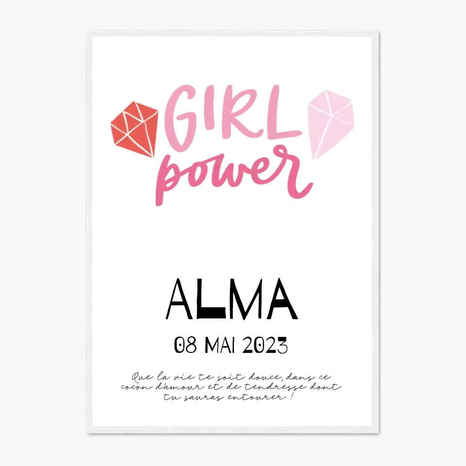 Affiche Naissance Personnalisé Girl Power