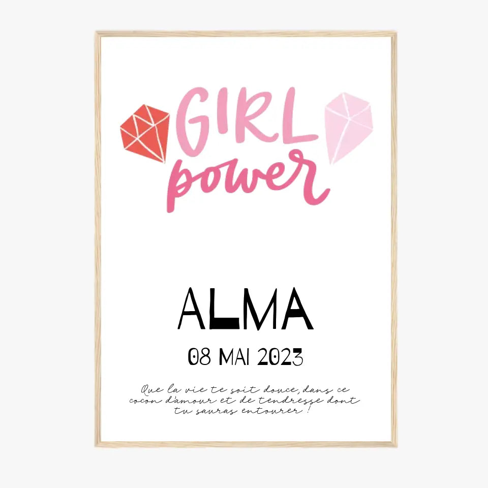 Affiche Naissance Personnalisé Girl Power