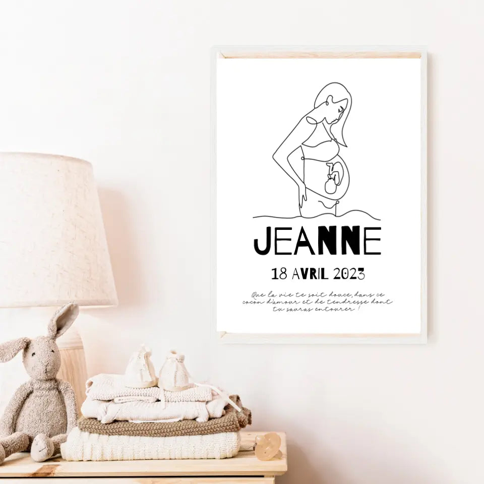 Affiche Naissance Personnalisé Line Art Maman Enceinte