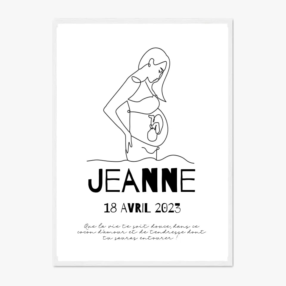 Affiche Naissance Personnalisé Line Art Maman Enceinte