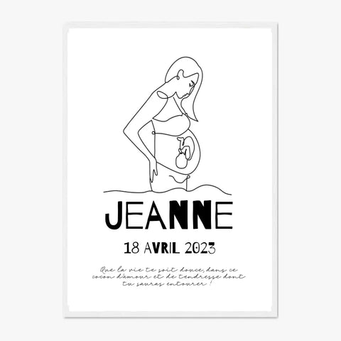 Affiche Naissance Personnalisé Line Art Maman Enceinte