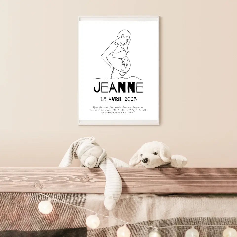 Affiche Naissance Personnalisé Line Art Maman Enceinte