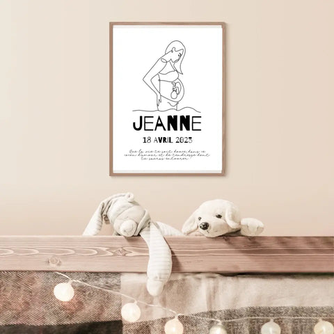 Affiche Naissance Personnalisé Line Art Maman Enceinte