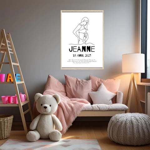 Affiche Naissance Personnalisé Line Art Maman Enceinte