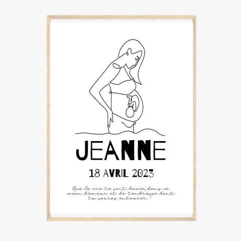 Affiche Naissance Personnalisé Line Art Maman Enceinte