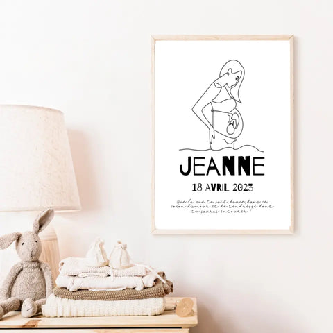 Affiche Naissance Personnalisé Line Art Maman Enceinte