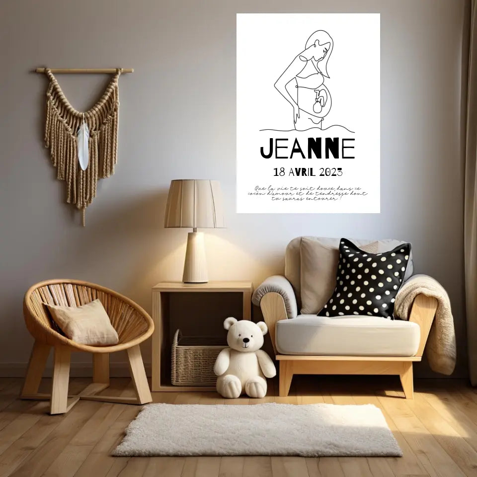 Affiche Naissance Personnalisé Line Art Maman Enceinte