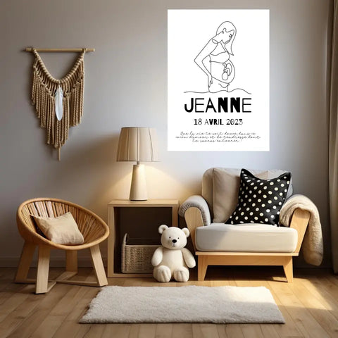 Affiche Naissance Personnalisé Line Art Maman Enceinte