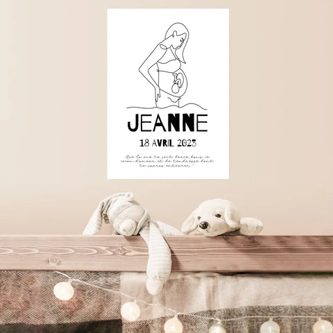 Affiche Naissance Personnalisé Line Art Maman Enceinte