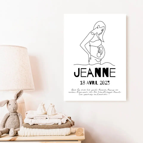 Affiche Naissance Personnalisé Line Art Maman Enceinte