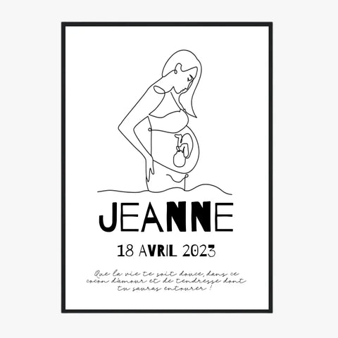 Affiche Naissance Personnalisé Line Art Maman Enceinte