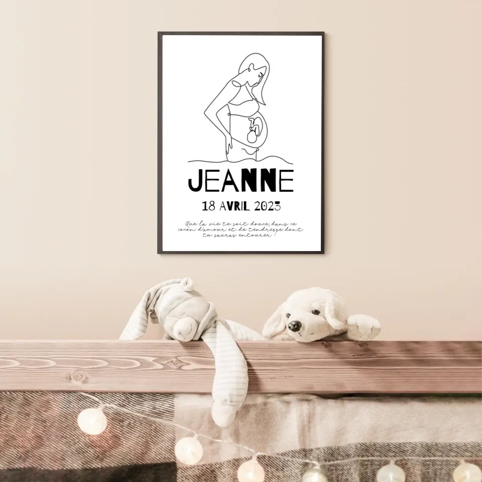 Affiche Naissance Personnalisé Line Art Maman Enceinte