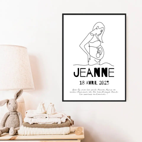 Affiche Naissance Personnalisé Line Art Maman Enceinte