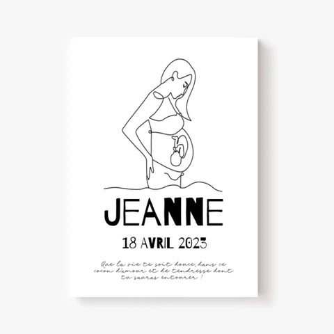 Affiche Naissance Personnalisé Line Art Maman Enceinte