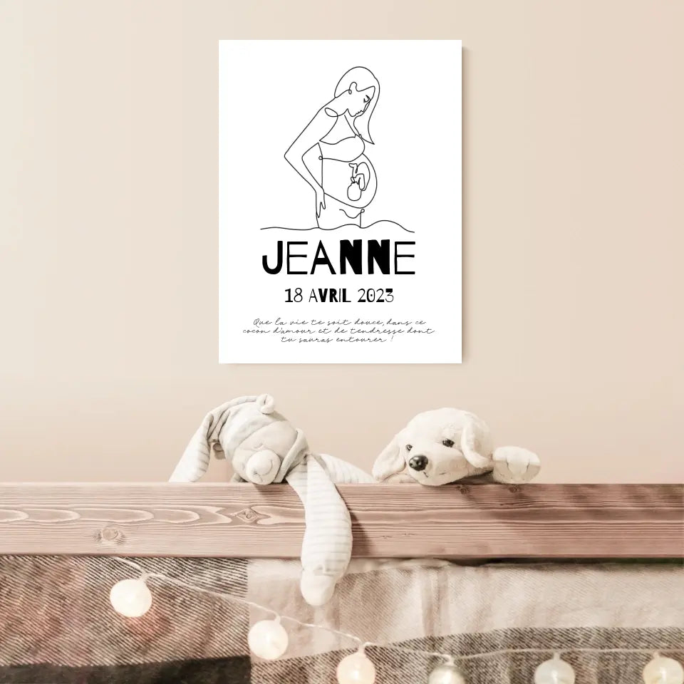 Affiche Naissance Personnalisé Line Art Maman Enceinte